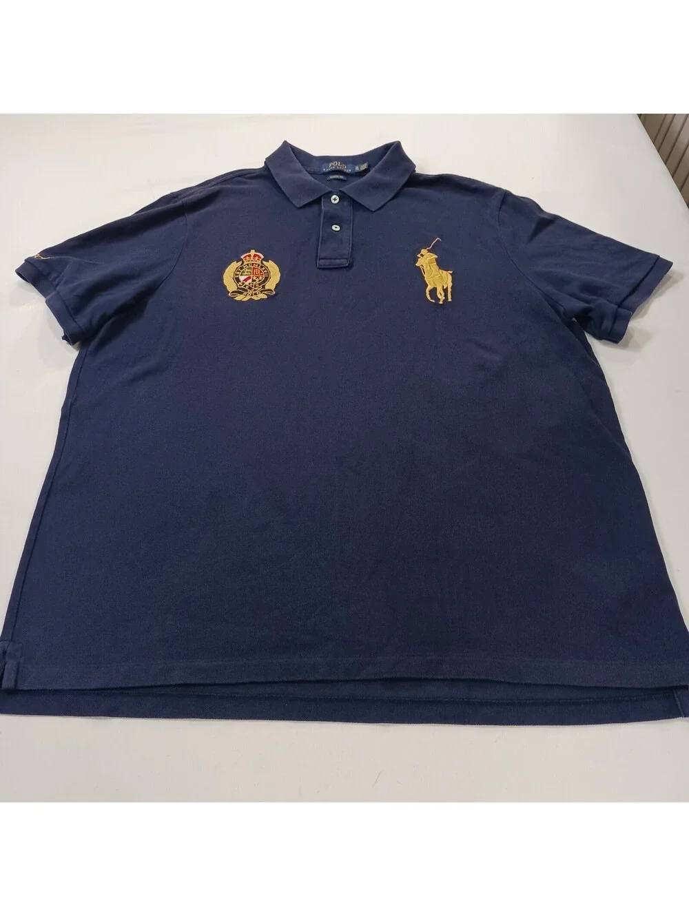 Polo Ralph Lauren Embroidered Big Logo Gold Pony Men's Blue Rare Polo Shirt XL